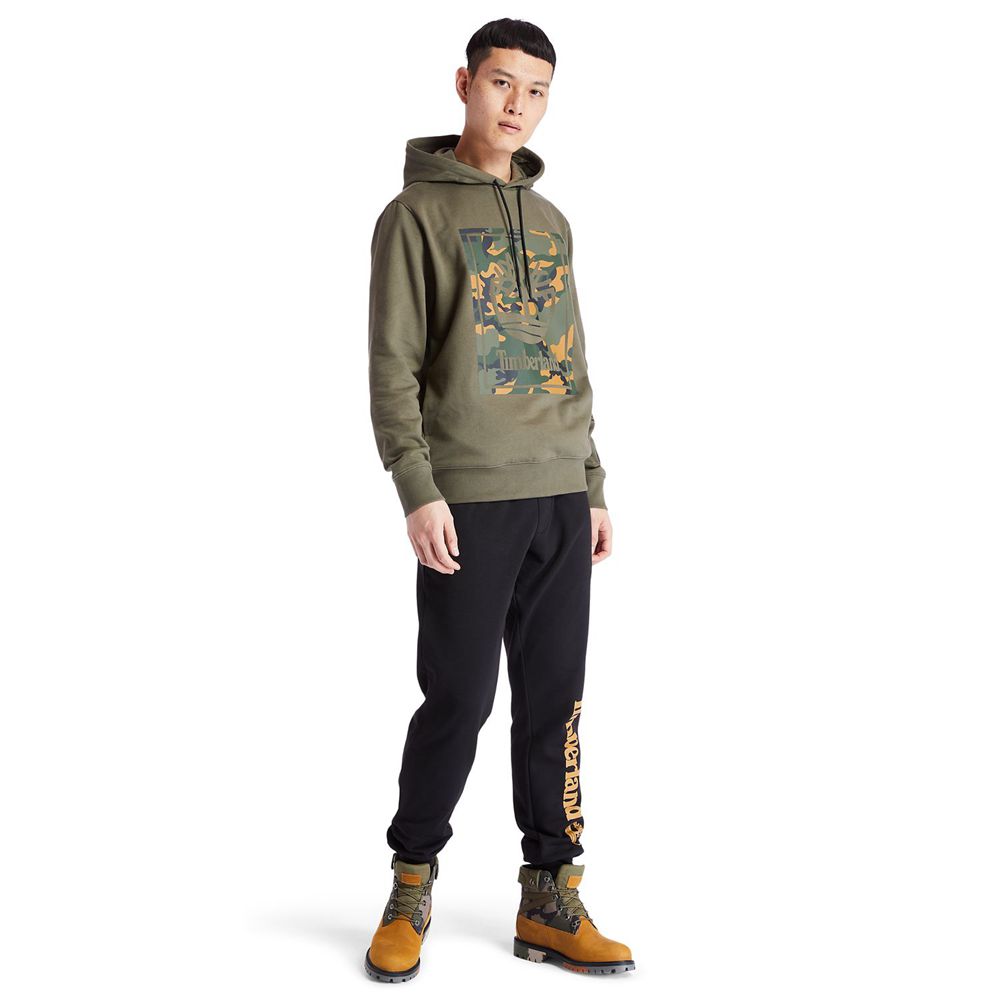 Timberland Mens Sweatshirts Camo Tree-Logo Hoodie - Olive - India TN6301275